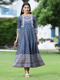 Juniper Womens Indigo Cambric Printed Maxi Dress
