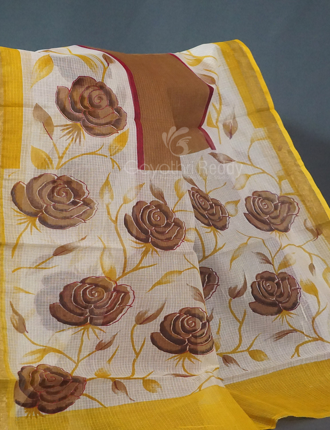 Khaki Green Colour Block Print Pure Kota Cotton Saree By Gayathri Reddy Designer Studio