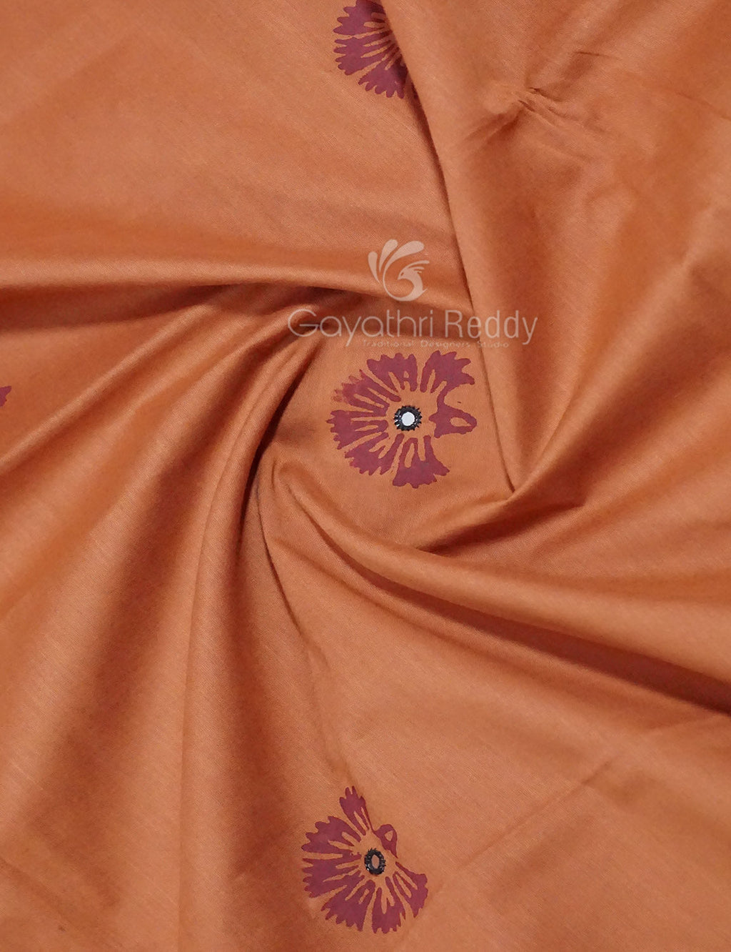 Dark Mustard Colour Block Print With Mirron Embroidered Pure Mulmul Cotton Saree By Gayathri Reddy Designer Studio