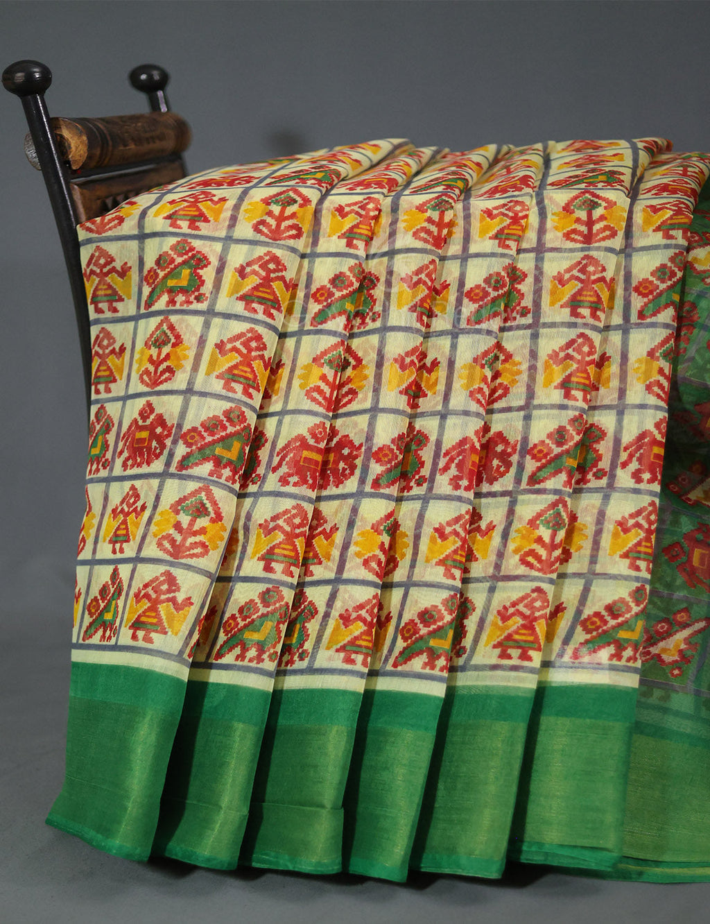 Shades of Lime Green And Mango Green Blouse Patola Print Semi Chanderi Saree By Gayathri Reddy Designer Studio