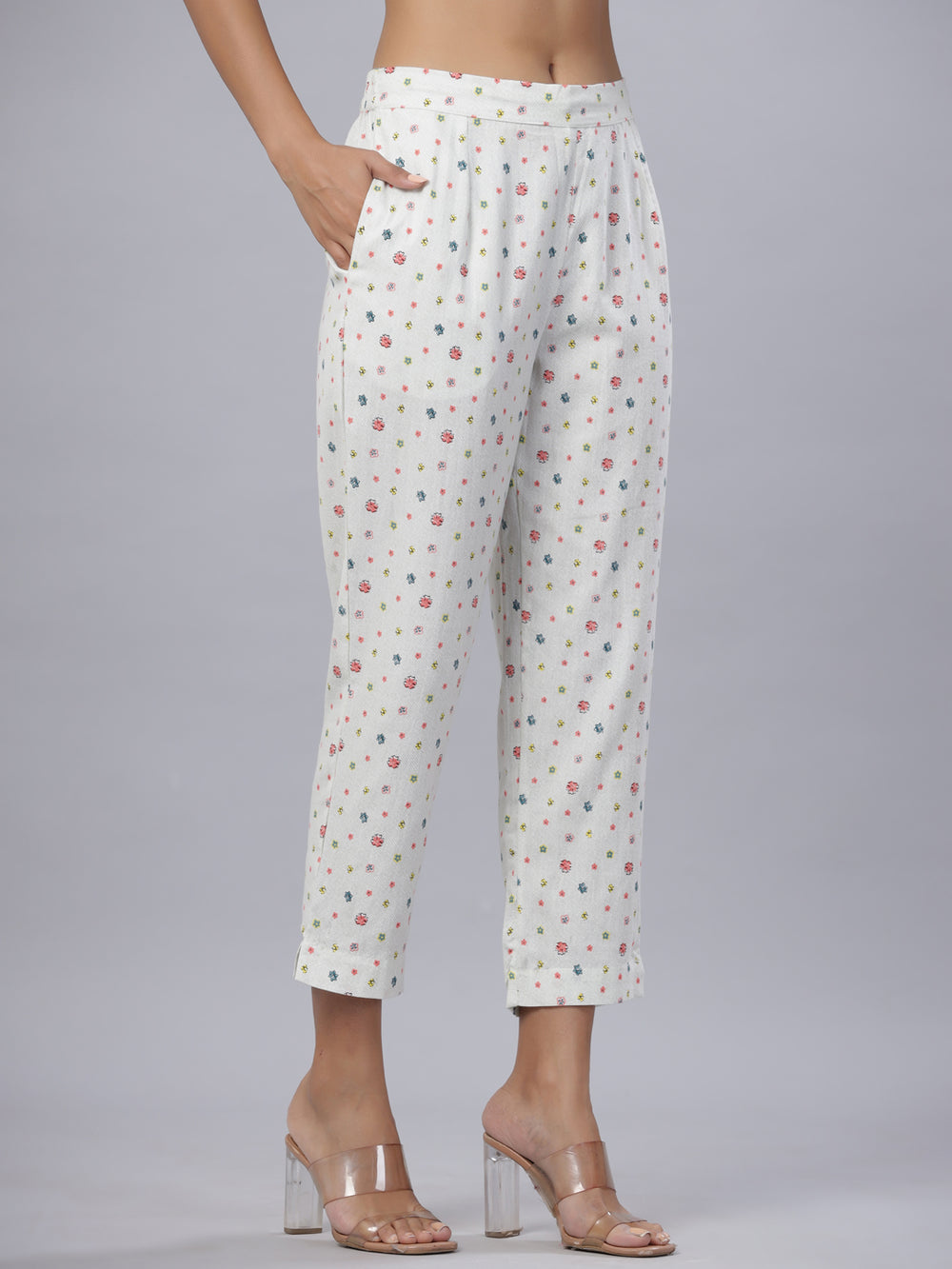 Juniper Coral Cotton Flex Printed Straight Pants