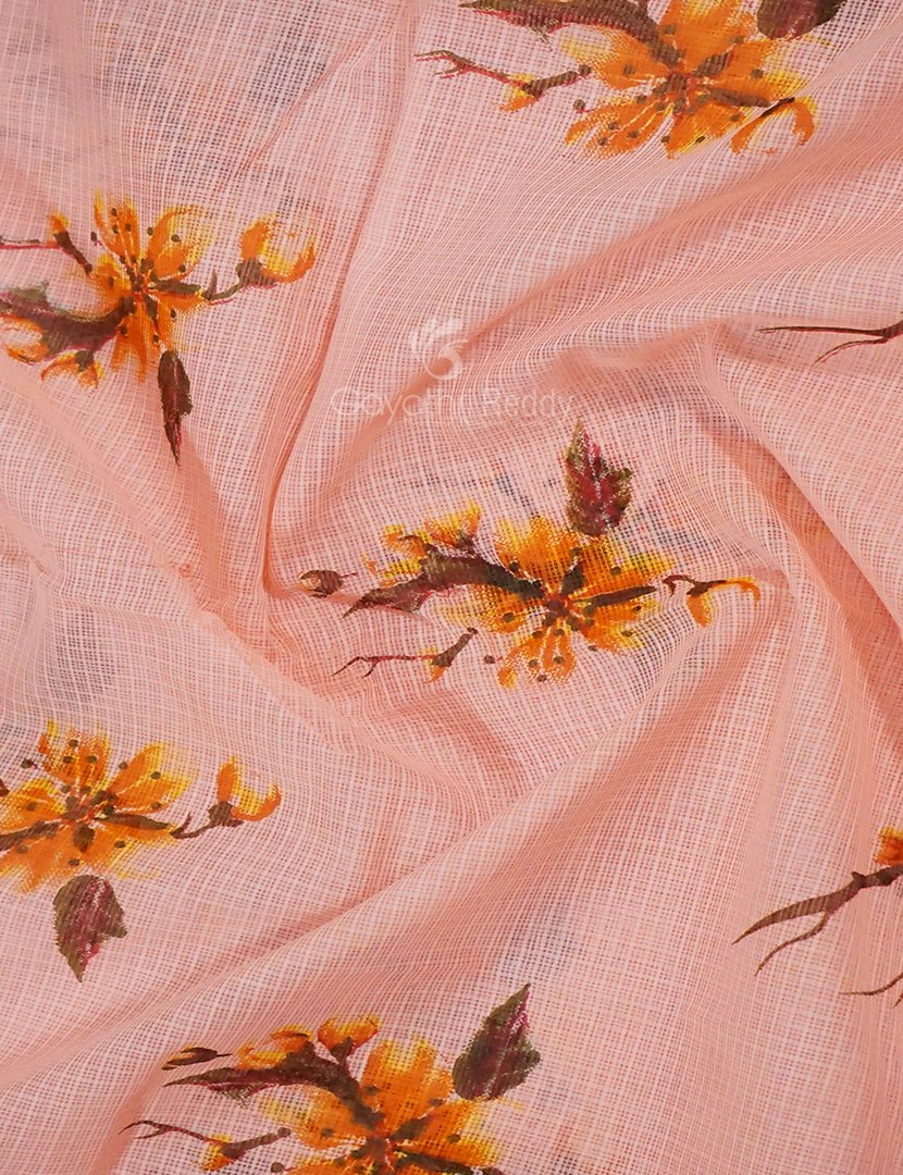 Peach Colour Block Print Pure Kota Cotton Saree By Gayathri Reddy Designer Studio