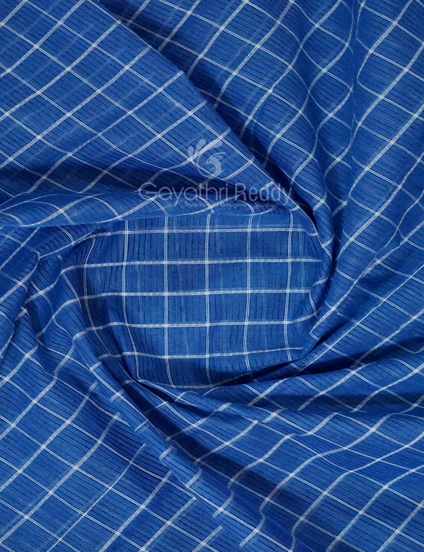 Denim Blue With Checks Pure Mangalgiri Cotton Saree By Gayathri Reddy Designer Studio