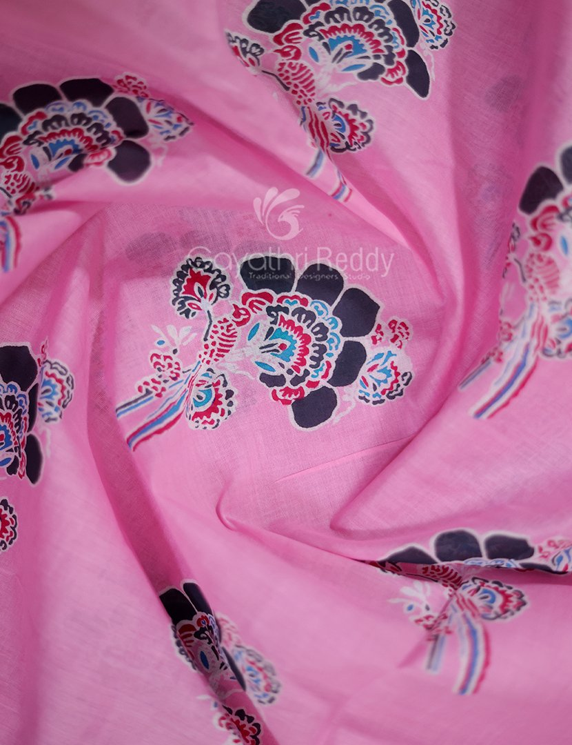 Block Print Baby Pink Combo Mulmul Cotton Saree By Gayathri Reddy Designer Studio