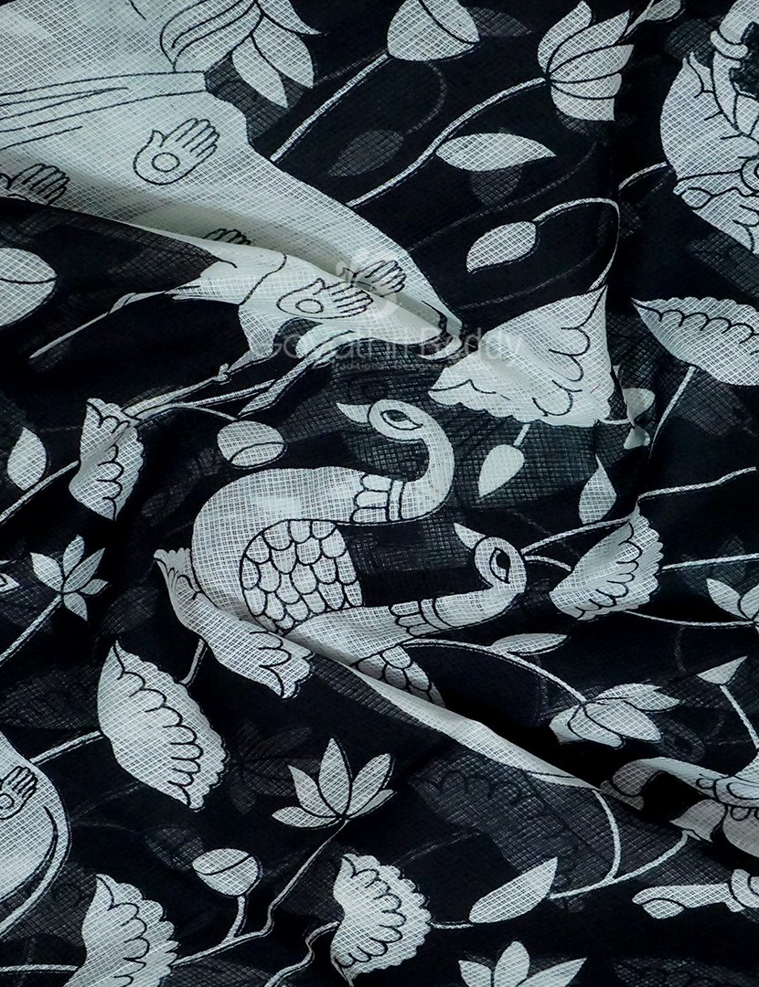 Shades of Black And Mint Green With Pichwai Print Munga Cotton Saree By Gayathri Reddy Designer Studio