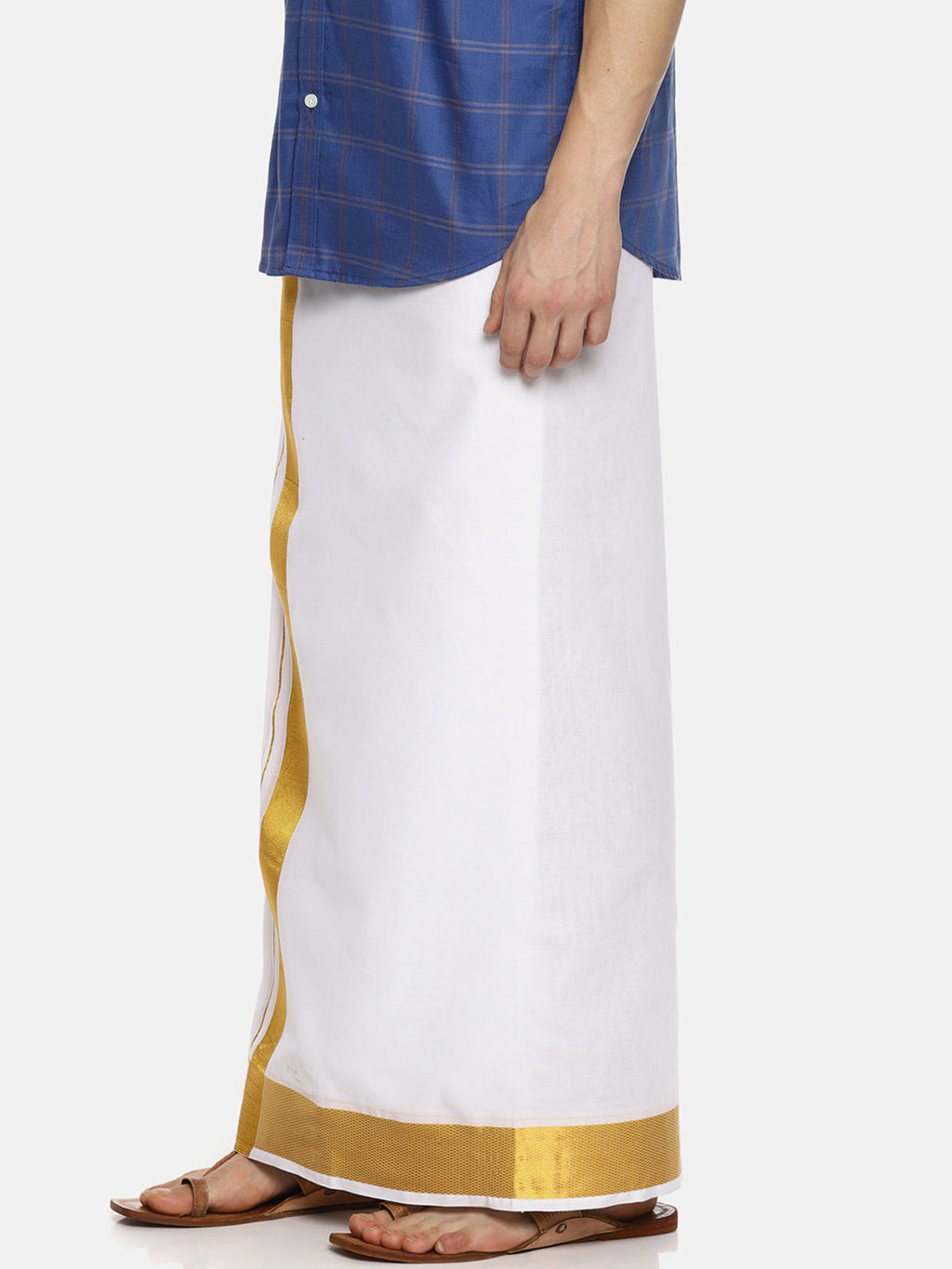 Sethukrishna White Solid Double Layer Readymade Dhoti For Men