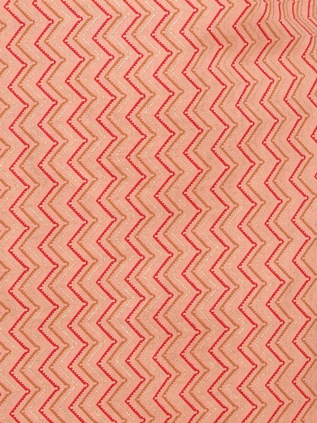 HERE&NOW Peach-Color & Red Chevron Printed Beads Pure Cotton Kurta