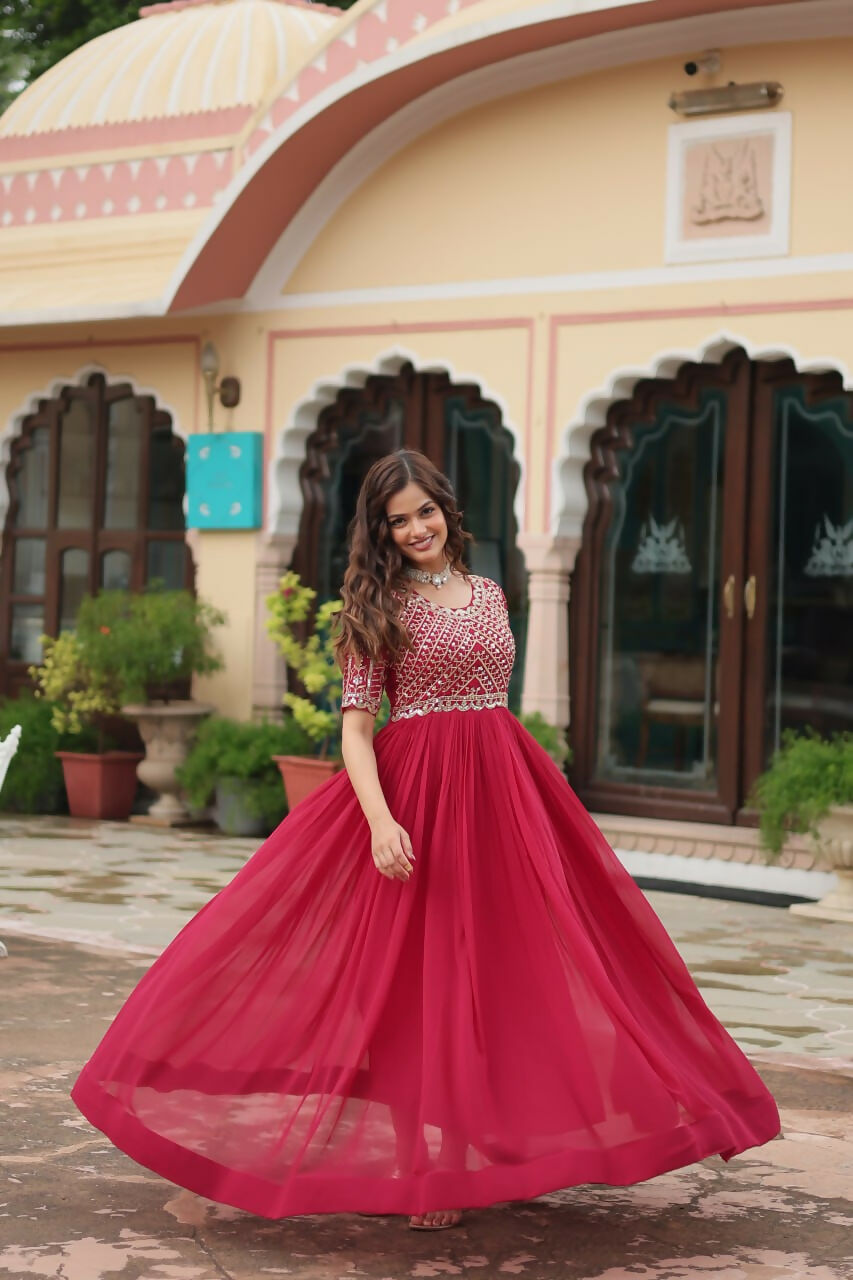 Vastranavya Faux Blooming with Embroidery Zari Sequins-work Gown - Pink