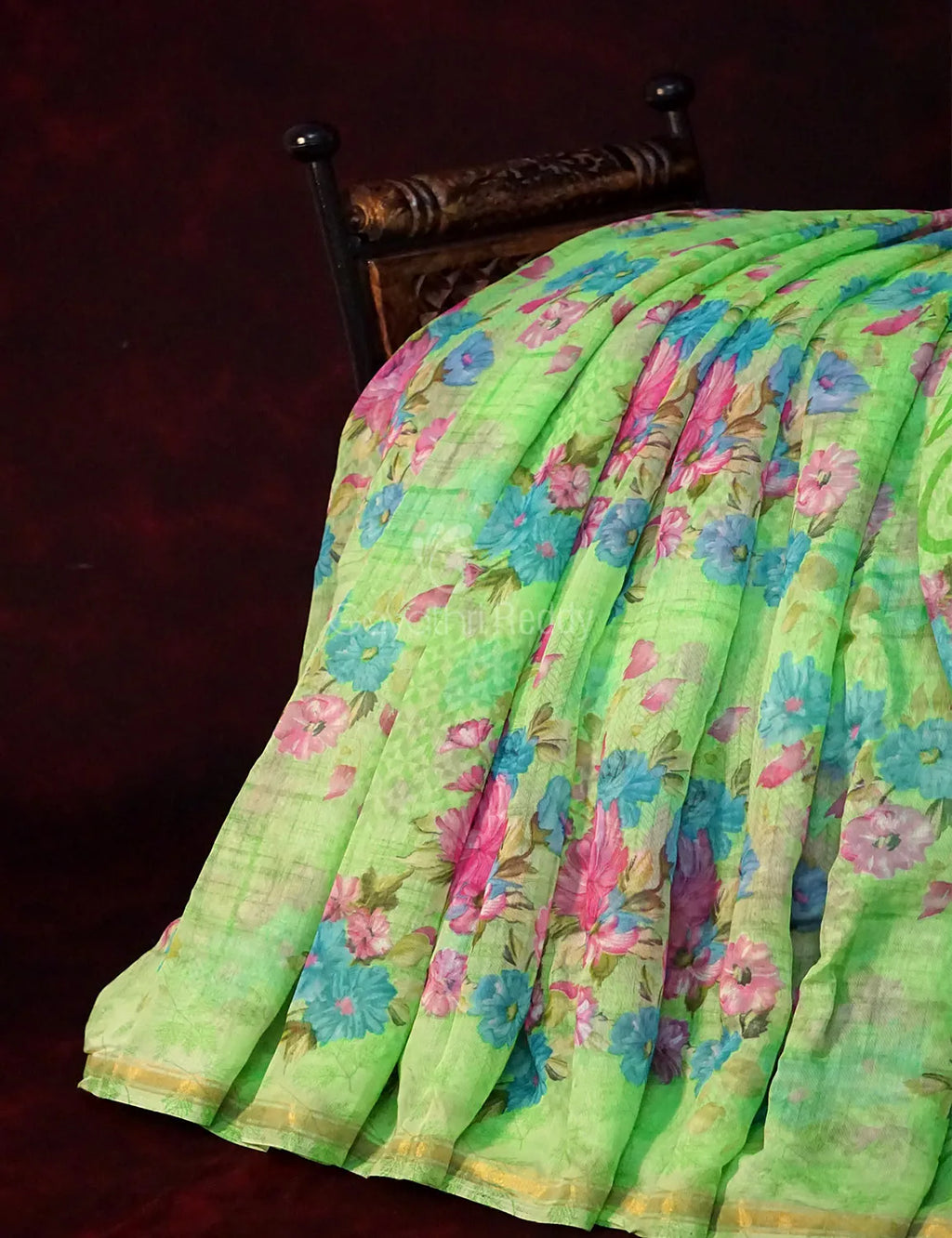 Fern Green Colour Floral Print Semi Chanderi Saree By Gayathri Reddy Designer Studio