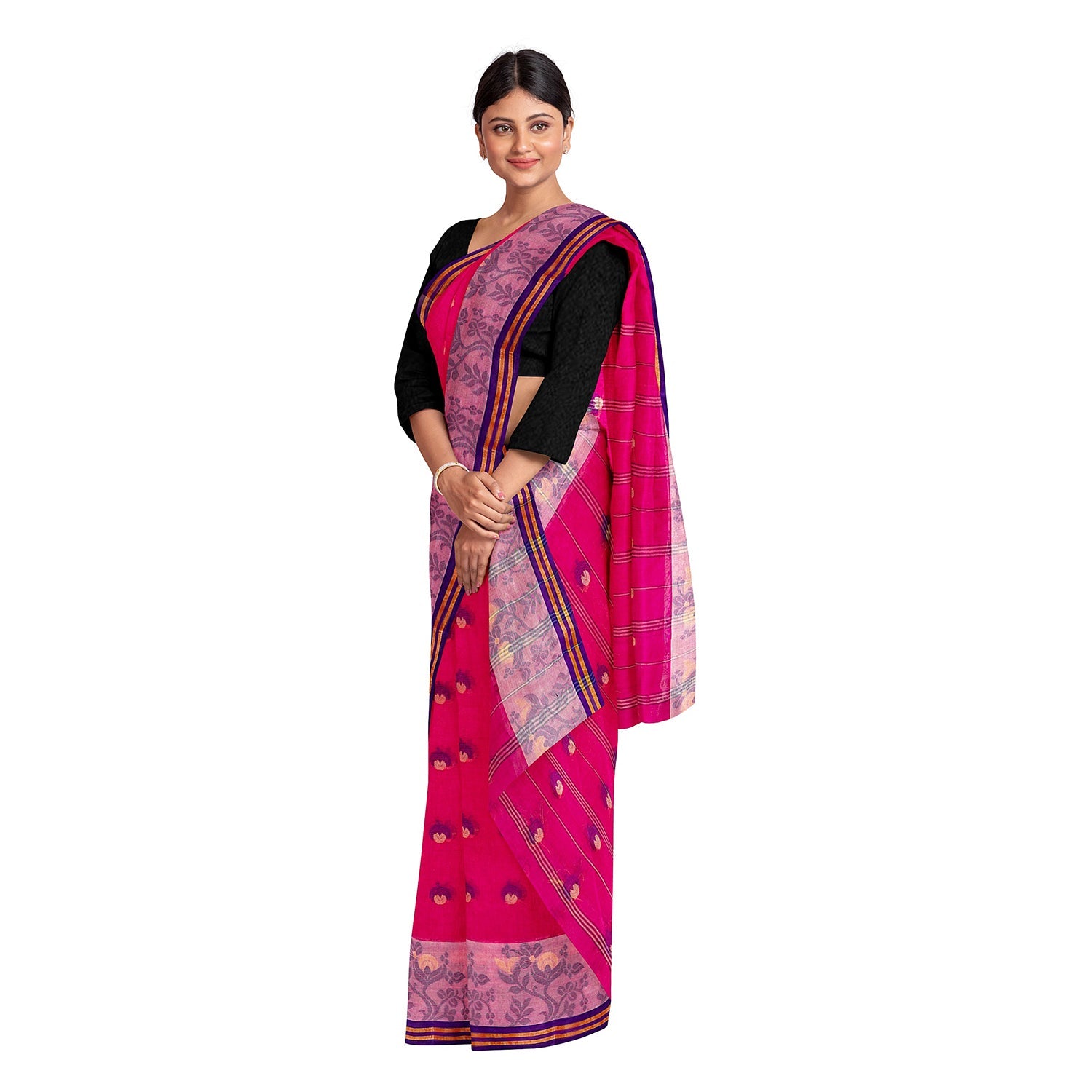 Exclusive Collection 100% Pure Cotton Pink Tant Saree With Hand Weaving Work