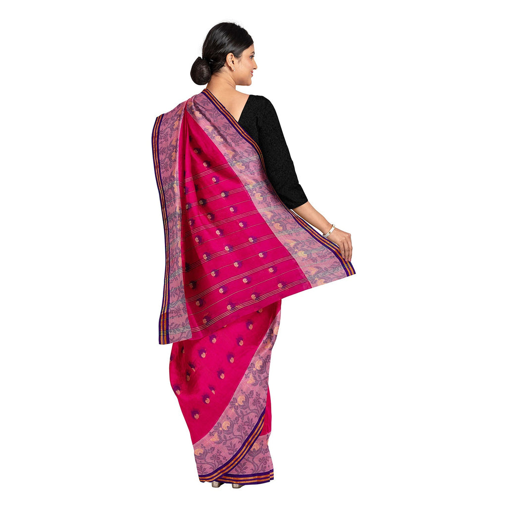 Exclusive Collection 100% Pure Cotton Pink Tant Saree With Hand Weaving Work