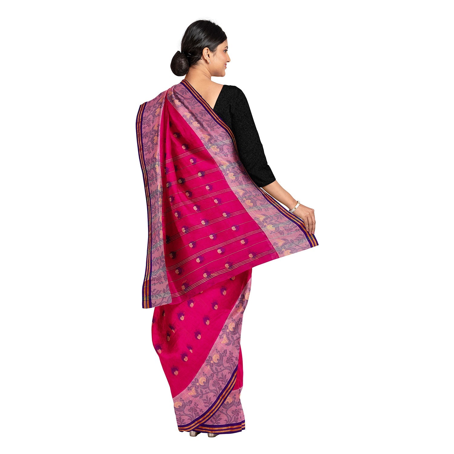 Exclusive Collection 100% Pure Cotton Pink Tant Saree With Hand Weaving Work