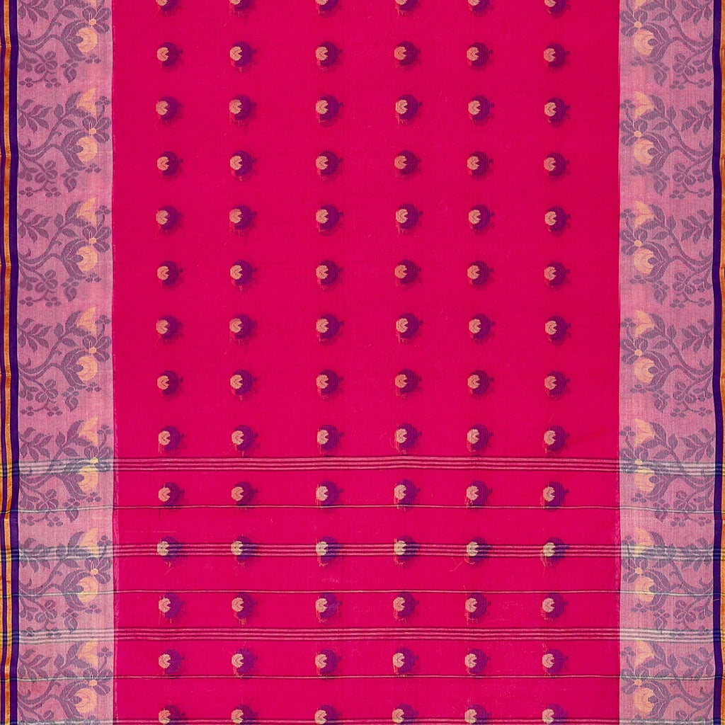 Exclusive Collection 100% Pure Cotton Pink Tant Saree With Hand Weaving Work