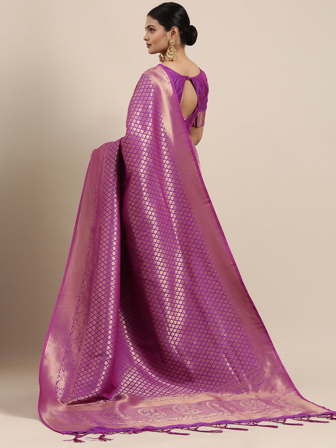 Saree Mall Purple Ethnic Motifs Zari Silk Blend Banarasi Saree