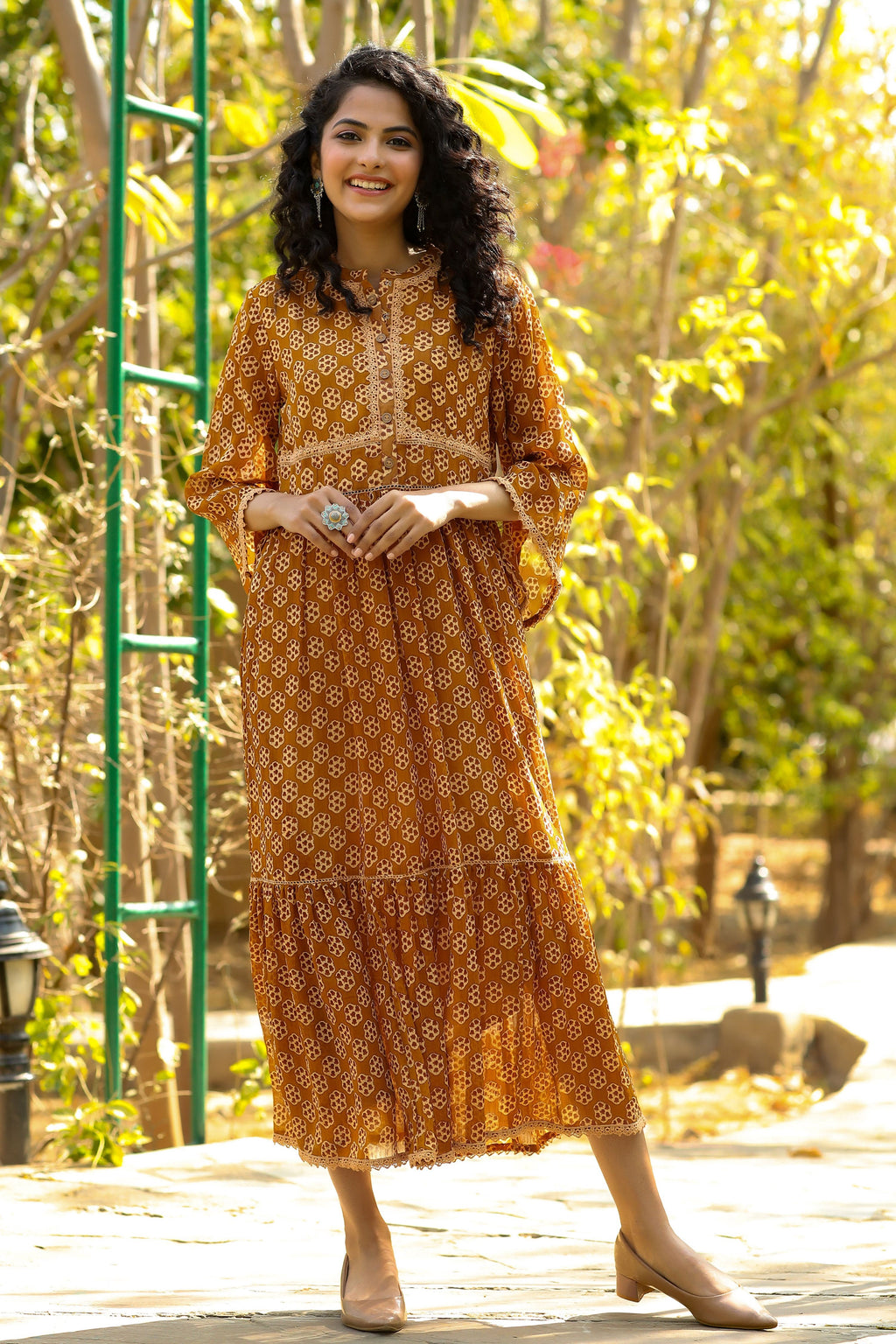 Juniper Women Brown Georgette Printed Flared Dress