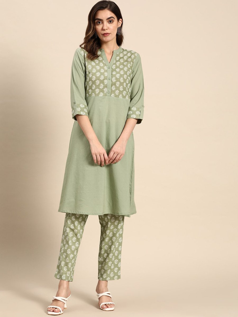 All About You Women Pure Cotton Ethnic Motifs Printed Kurta with Trousers
