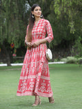 Juniper Womens Peach Floral Motifs Printed Maxi Dress
