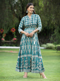 Juniper Womens Teal Floral Motifs Printed Maxi Dress