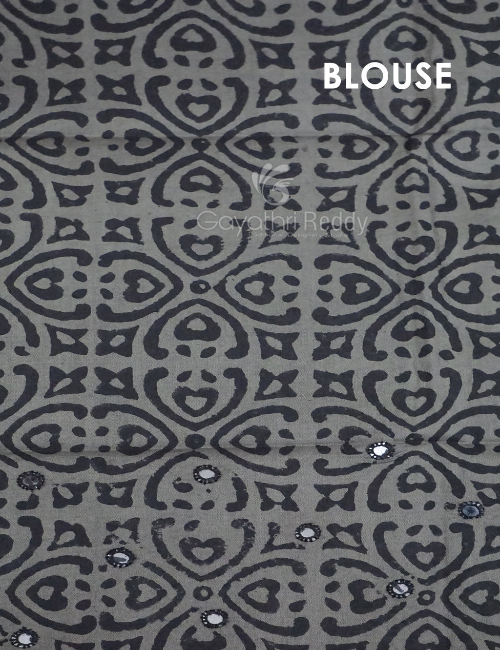 Grey Colour Block Print With Mirron Embroidered Pure Mulmul Cotton Saree By Gayathri Reddy Designer Studio
