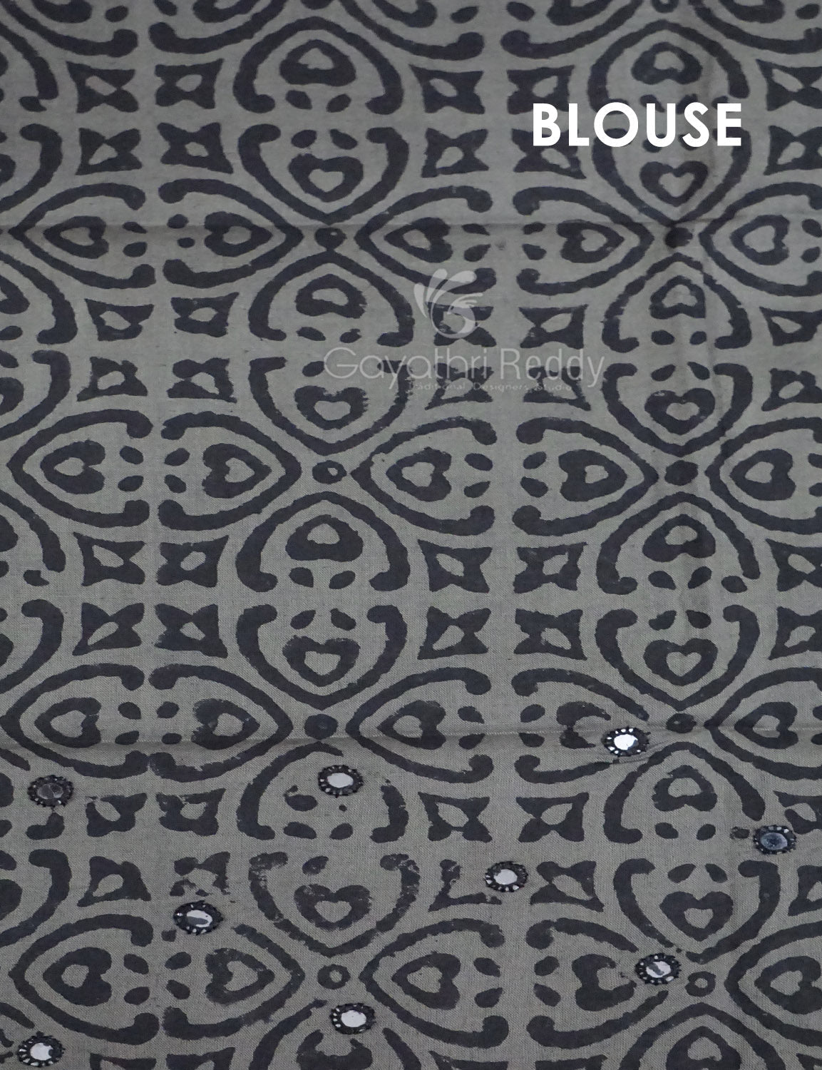 Grey Colour Block Print With Mirron Embroidered Pure Mulmul Cotton Saree By Gayathri Reddy Designer Studio