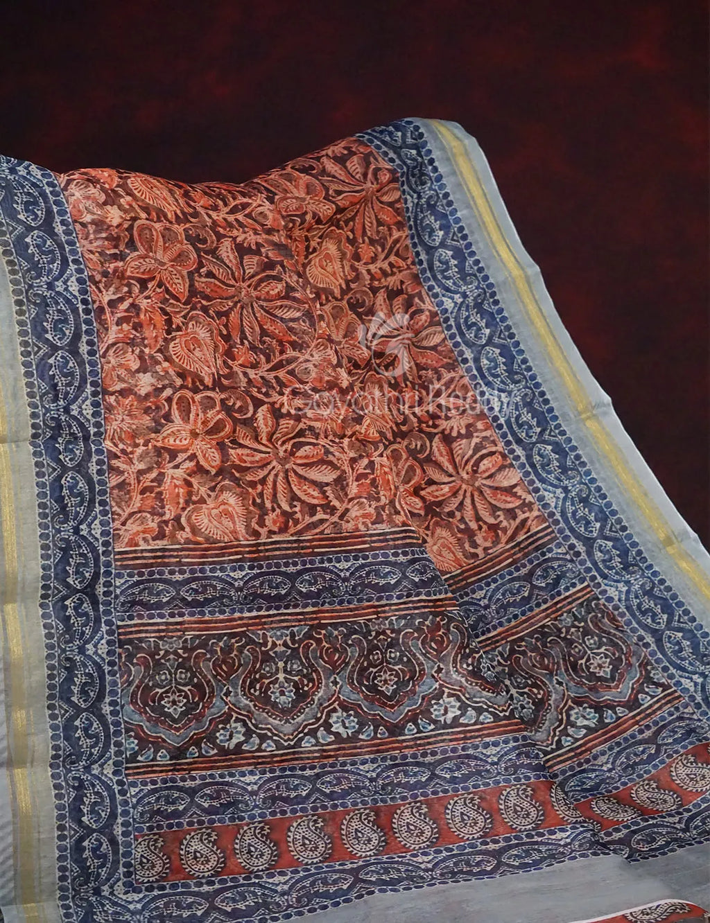 Rust Colour Kalamkaari Design Semi Chanderi Saree By Gayathri Reddy Designer Studio