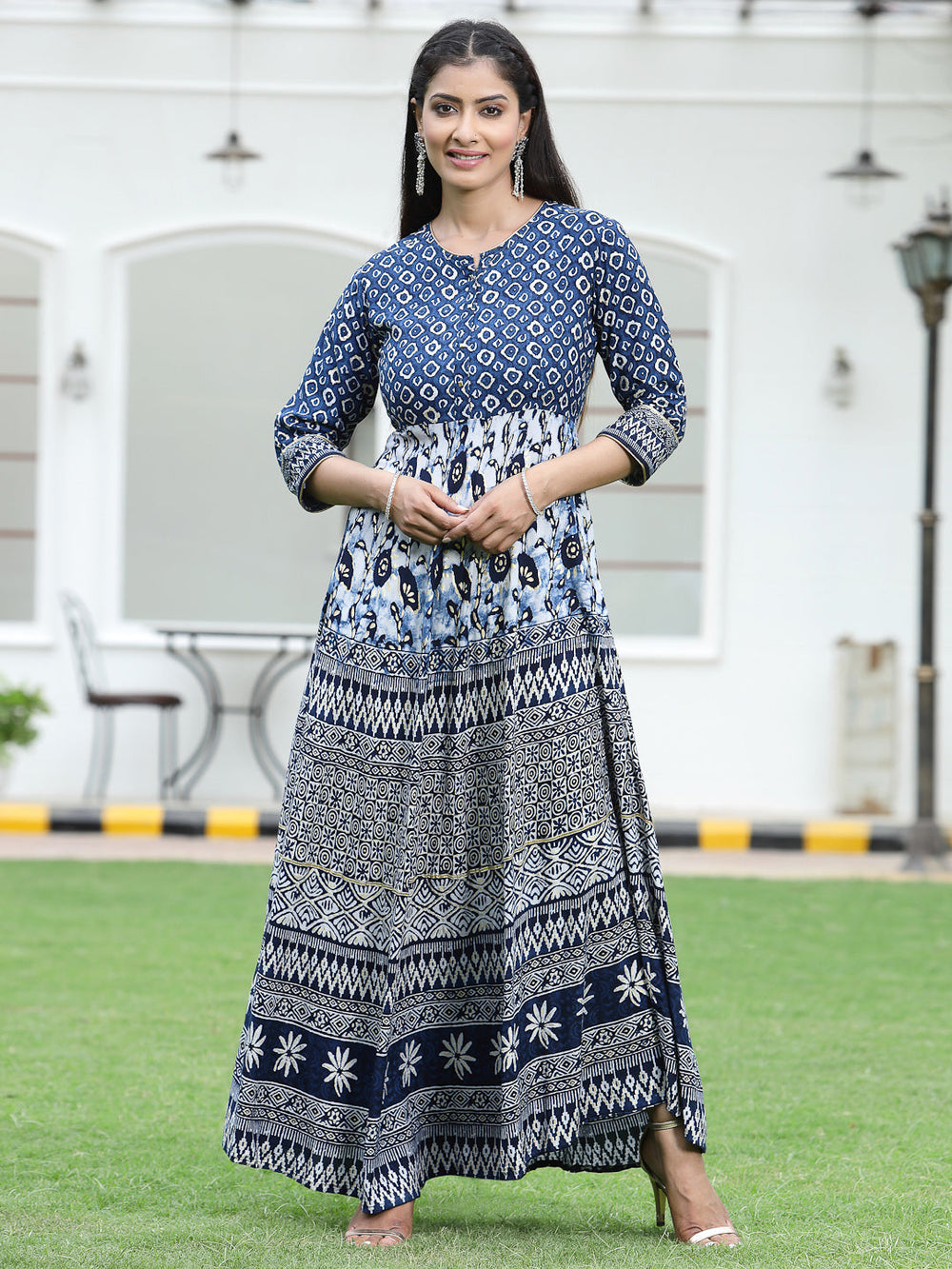 Juniper Women's Blue Rayon Printed Flared Dress