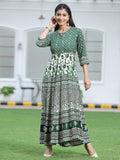 Juniper Women's Green Rayon Printed Flared Dress