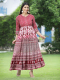 Juniper Women's Maroon Rayon Printed Flared Dress