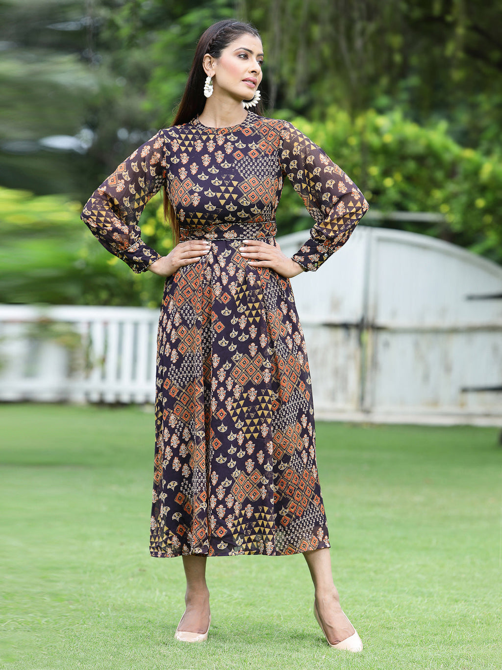 Juniper Womens Multi Chiffon Digital Printed Maxi Dress