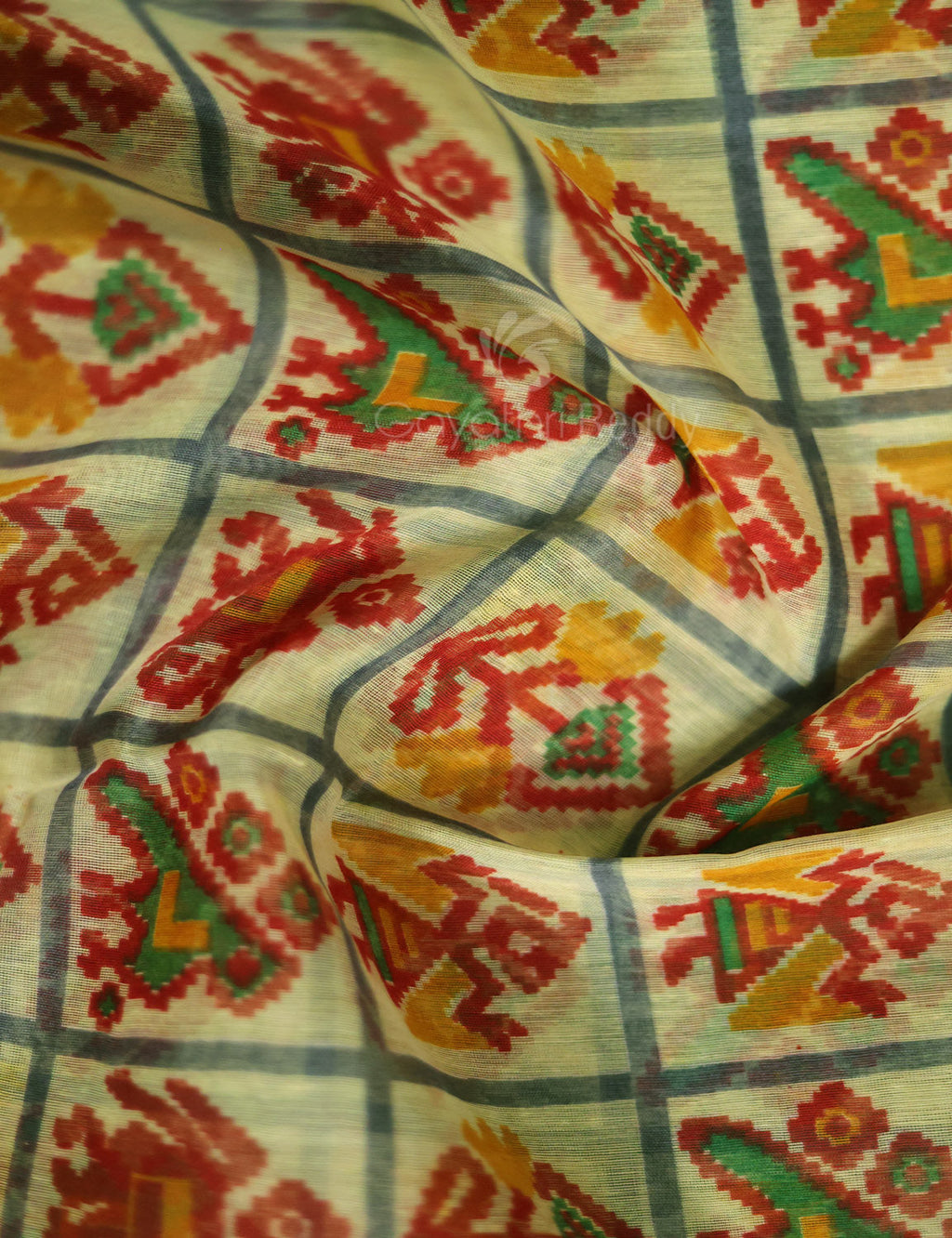 Shades of Lime Green And Mango Green Blouse Patola Print Semi Chanderi Saree By Gayathri Reddy Designer Studio