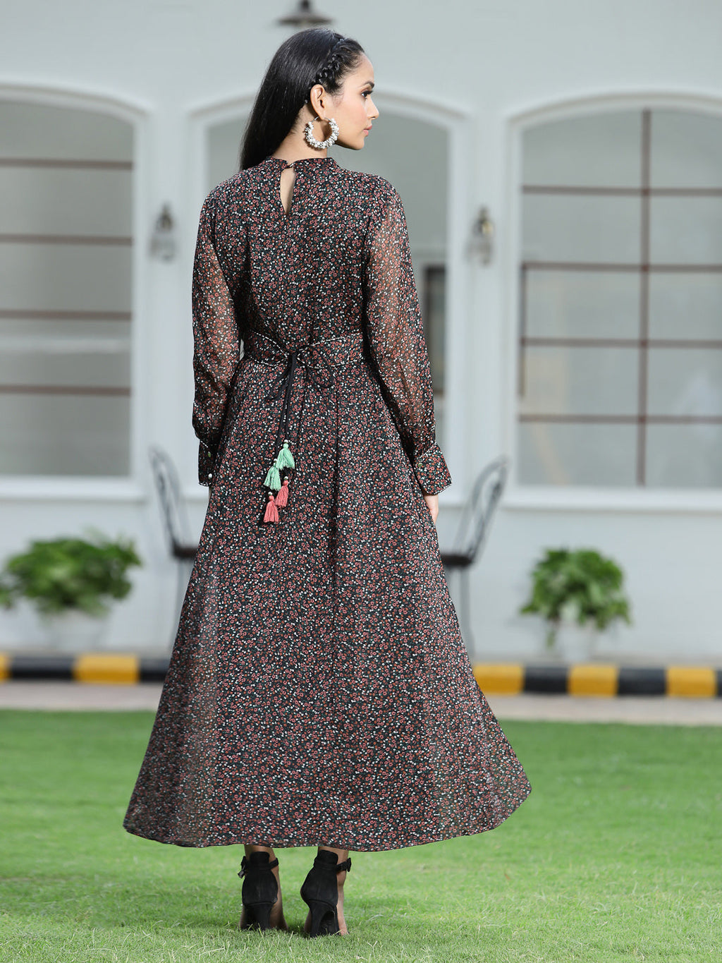 Juniper Womens Black Chiffon Digital Floral Printed Maxi Dress