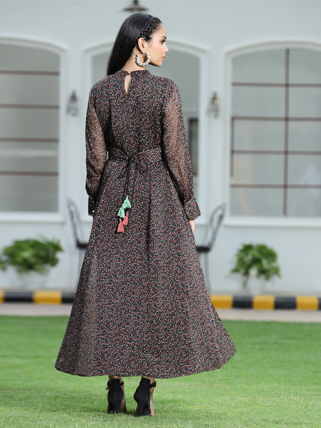 Juniper Womens Black Chiffon Digital Floral Printed Maxi Dress