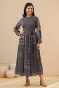 Juniper Womens Black Multi Color Geometric Digital Printed Maxi Dress With Bead Handwork