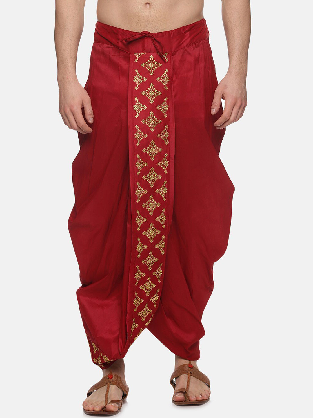 Sethukrishna Men Maroon Embroidered Dhotipants