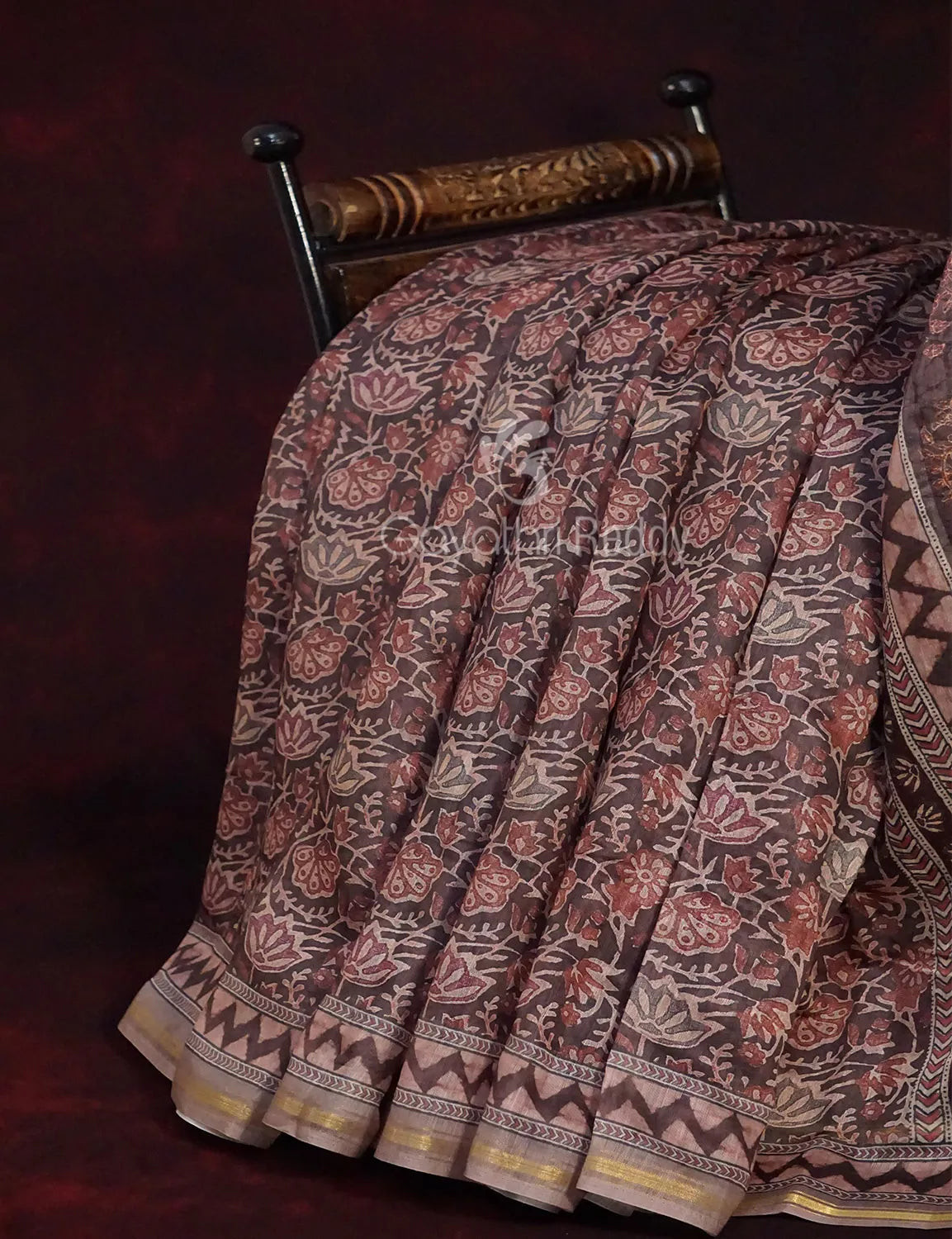Dark Chikoo Colour Kalamkaari Design Semi Chanderi Saree By Gayathri Reddy Designer Studio