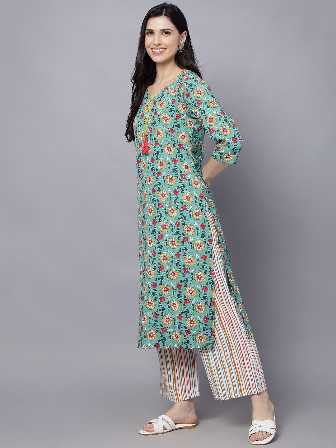 HERE&NOW Women Green Floral Printed Kurta Set
