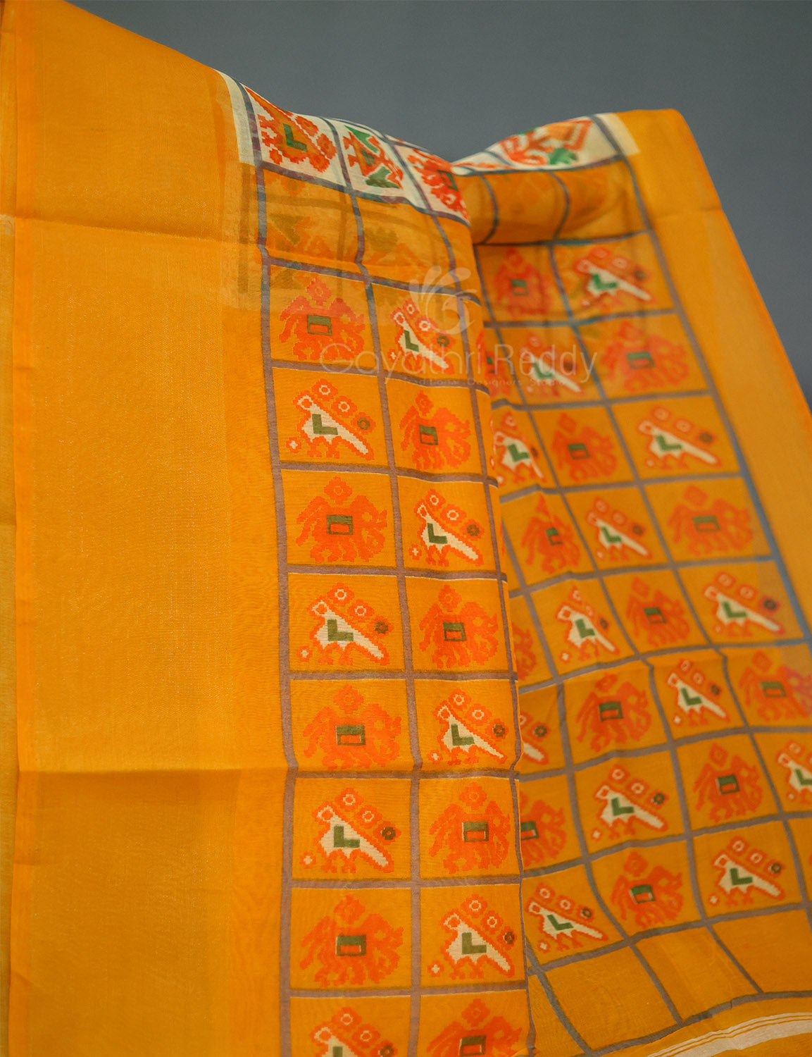 Shades of Cream And Haldi Blouse Patola Print Semi Chanderi Saree By Gayathri Reddy Designer Studio