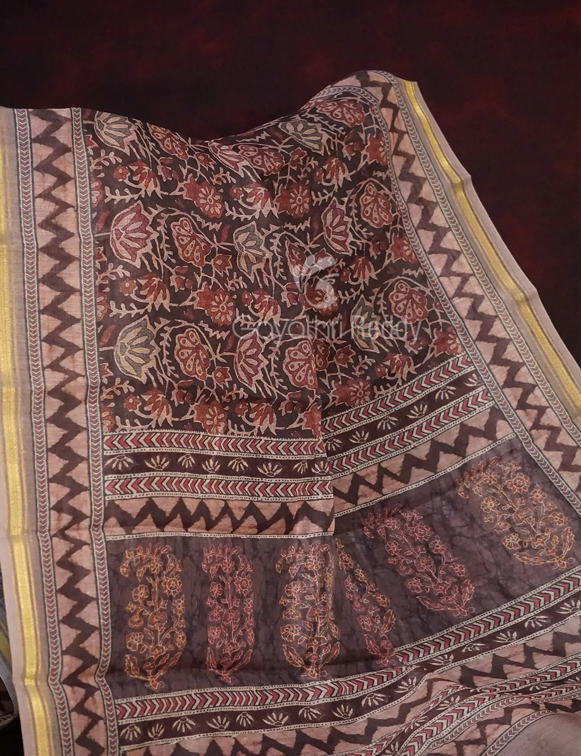 Dark Chikoo Colour Kalamkaari Design Semi Chanderi Saree By Gayathri Reddy Designer Studio