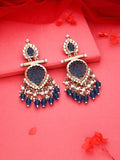 Tehzeeb Creations Latest Blue Colour Gold Polish Kundan & Pearl Studded Designer Drop Long Earrings For Women And Girls Maroon
