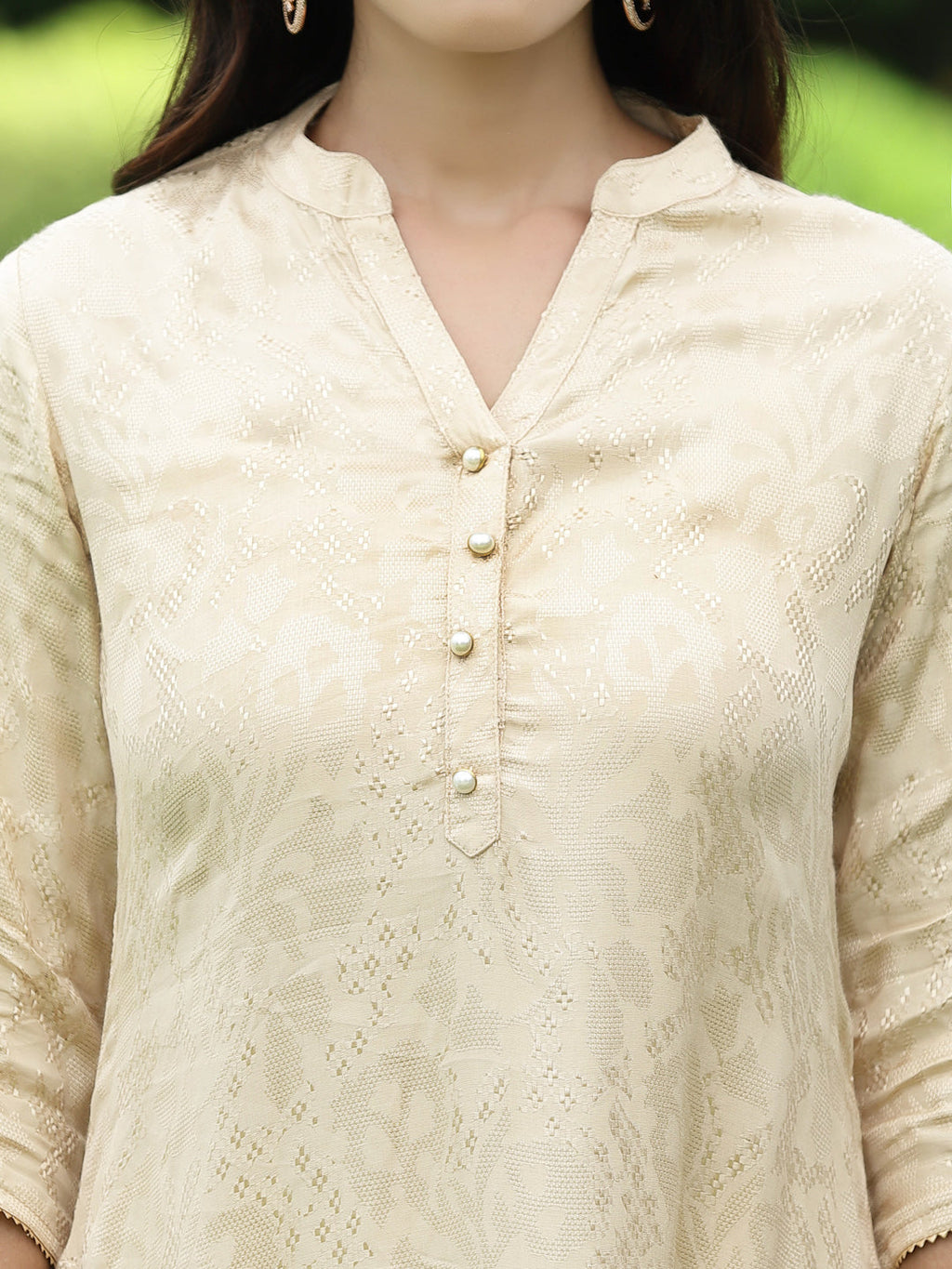 Juniper Womens Ivory Rayon Jacquard Straight Kurta