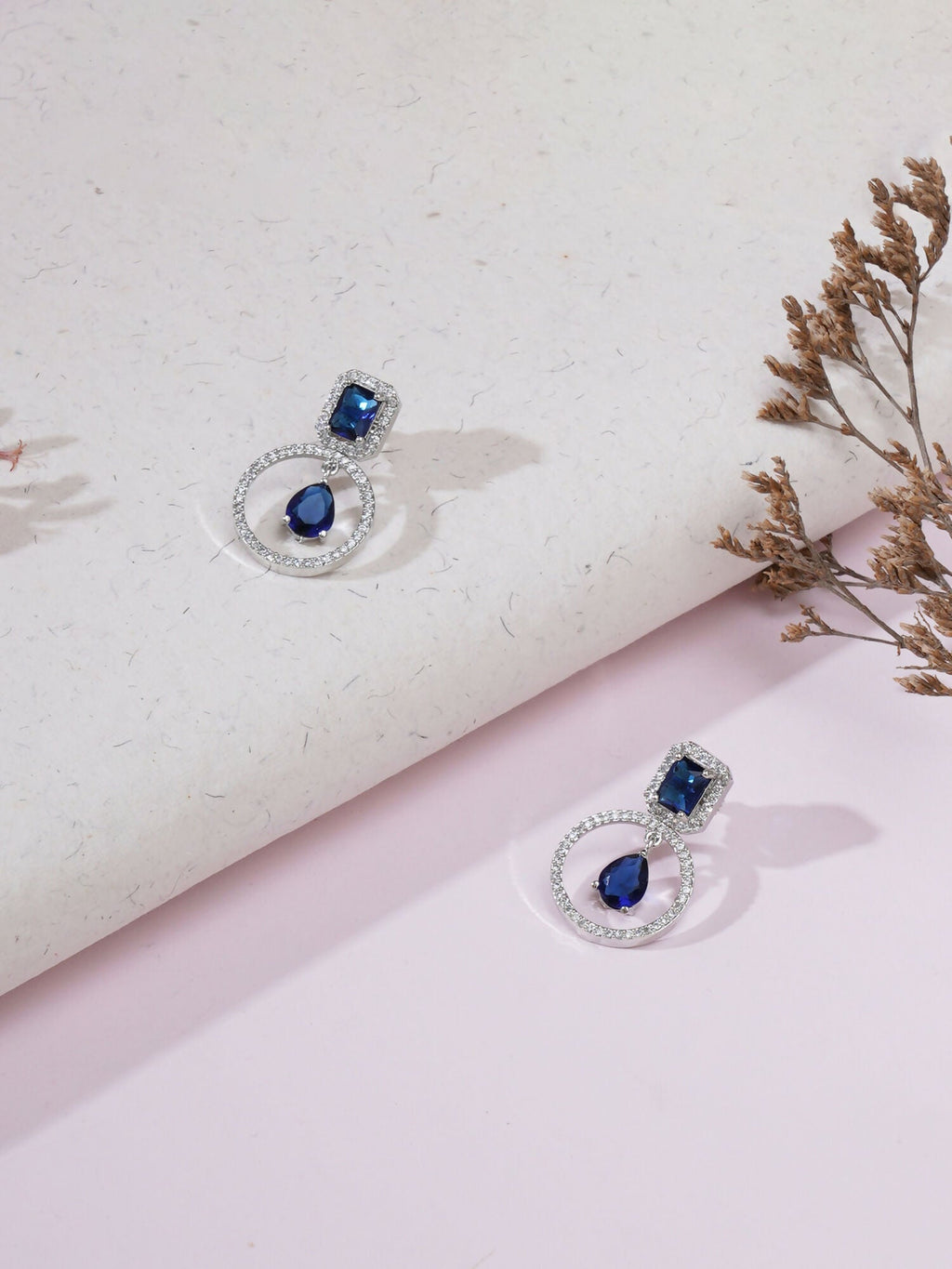 Stone kundan earrings (Blue) - Ruby Raang