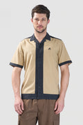 Xkind Beige & Black Backprinted Relaxed Fit Shirt