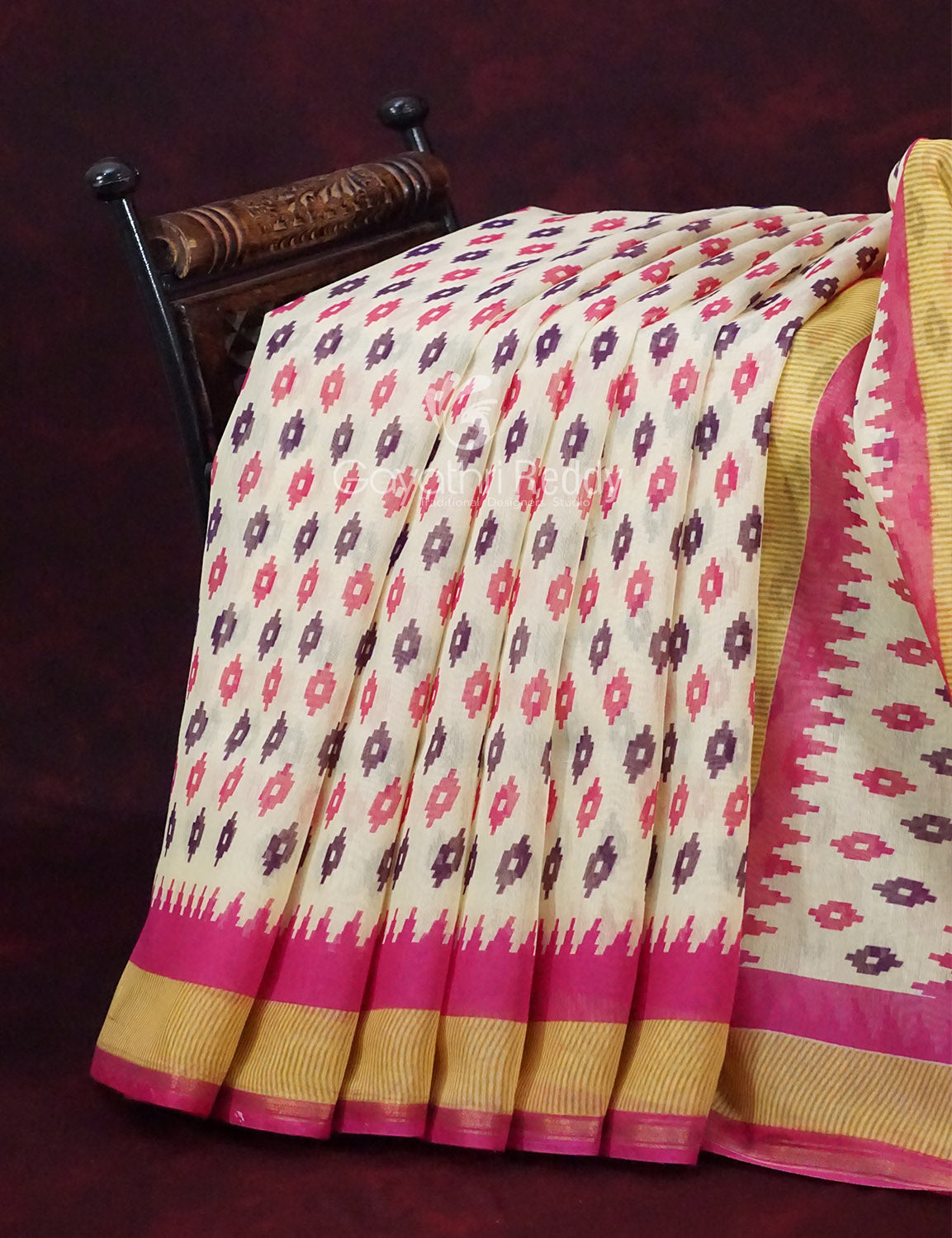 Combo of Off White and Pink Patan Patola Semi Chanderi Saree By Gayathri Reddy Designer Studio