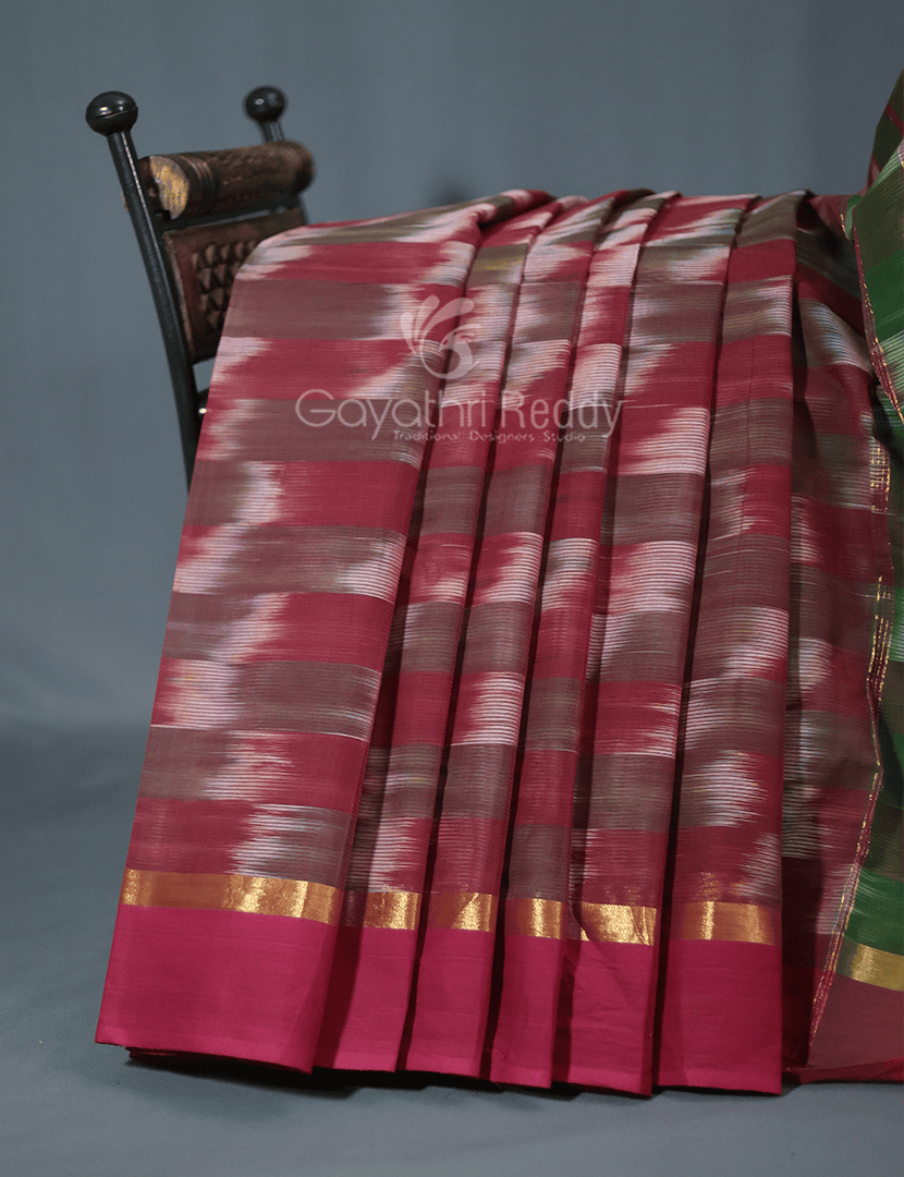 Dual Shades of Maroon And Brown Mangalagiri Ikkat Cotton Saree By Gayathri Reddy Designer Studio