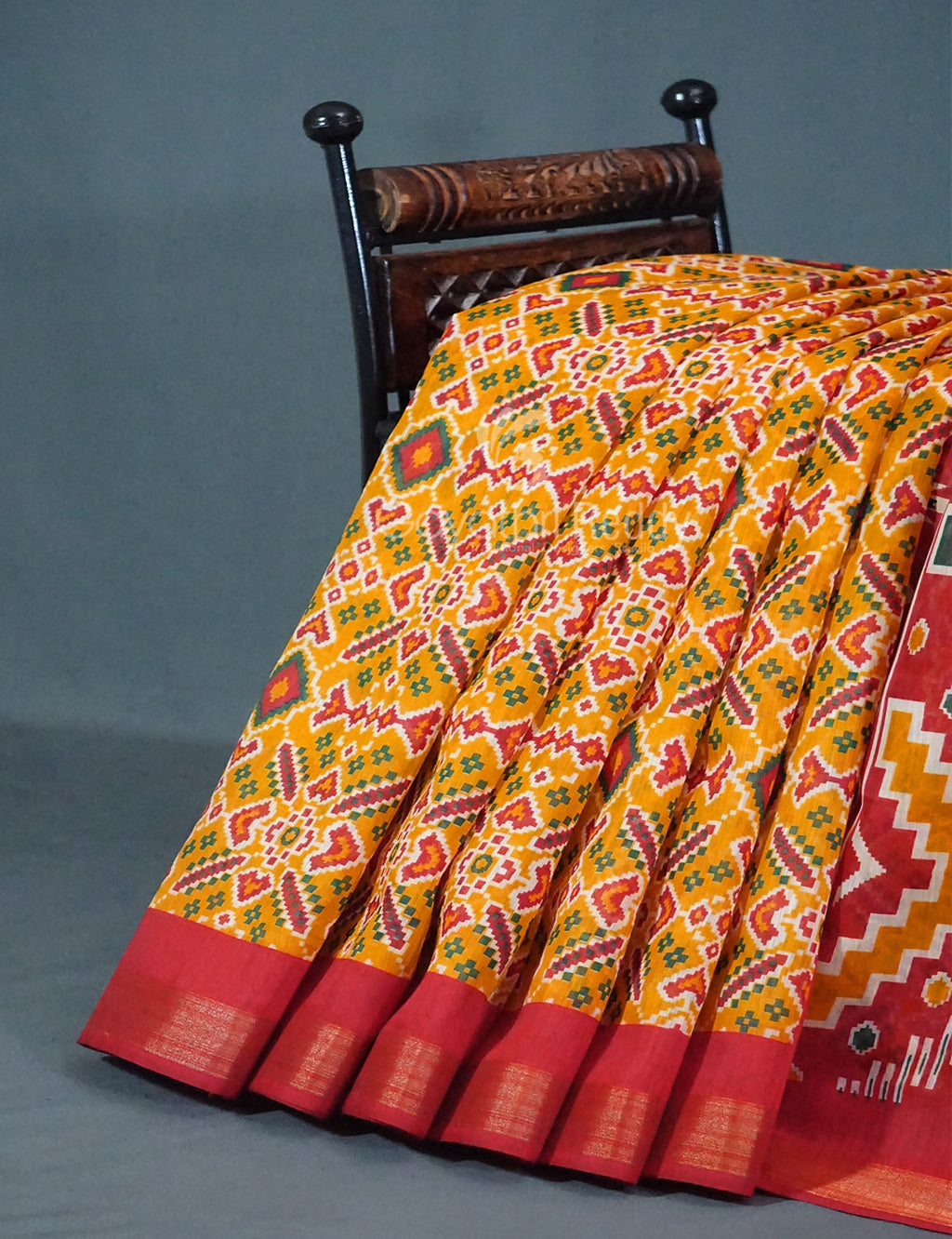 Shades of Mango Yellow Colour Patola Print Semi Chanderi Saree By Gayathri Reddy Designer Studio