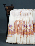 Cream Colour Block Print Crocia Mulmul Cotton Saree By Gayathri Reddy Designer Studio