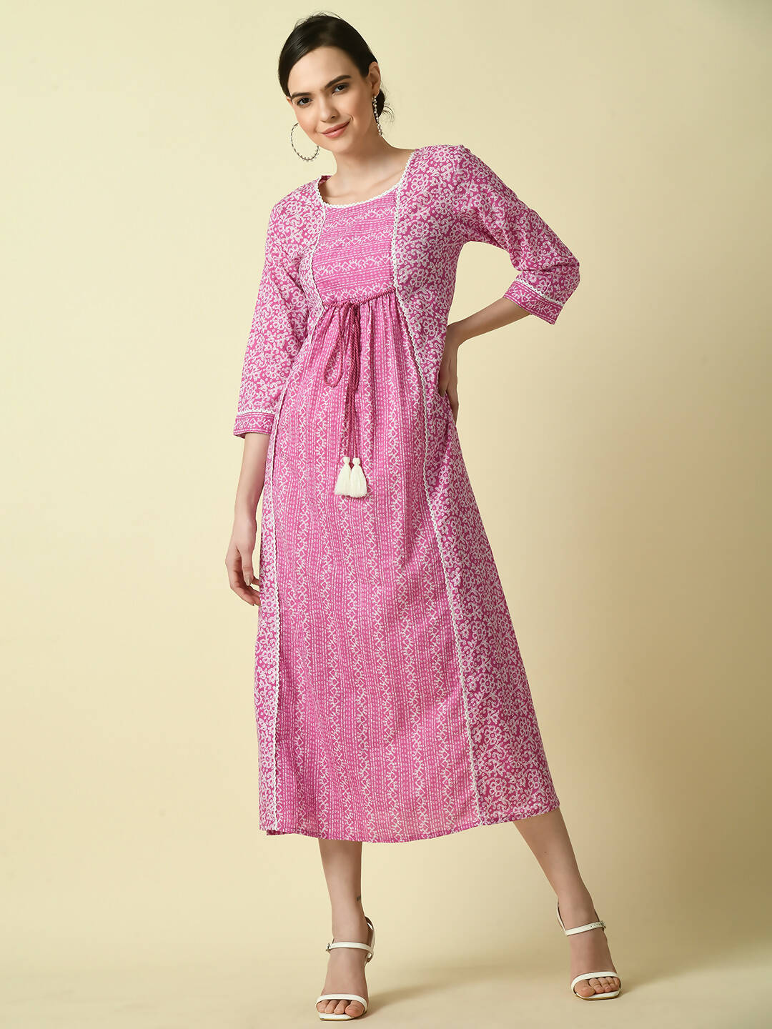 Myshka Women's Pink Floral Printed Gown Dress