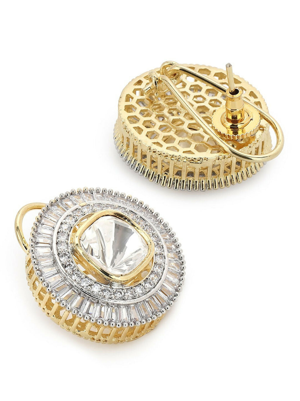 Diamond & Semi Precious Stone Round Oversized Studs- Ruby Raang