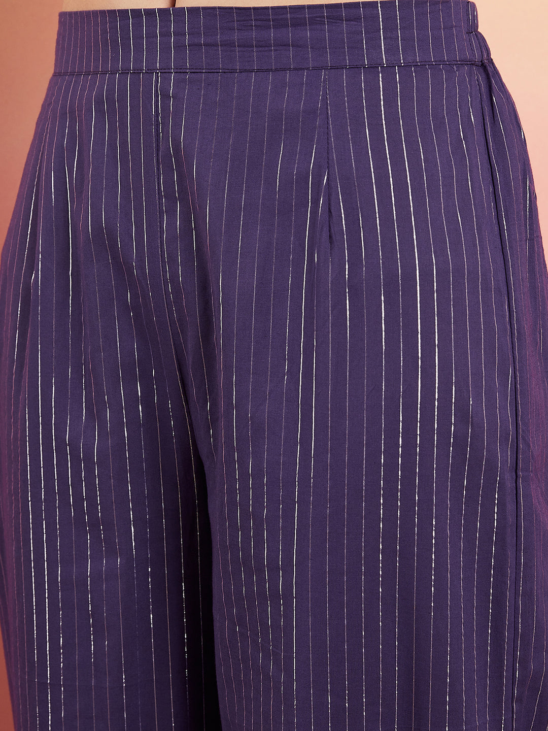 InWeave Women's Purple Lurex Strapp Straight Kurta Set W Organza Dupatta