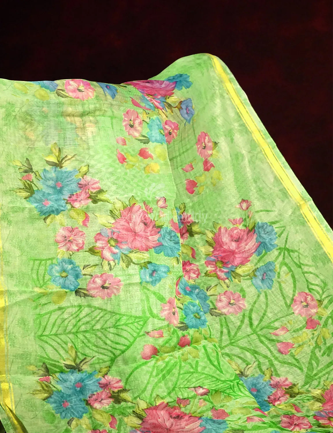 Fern Green Colour Floral Print Semi Chanderi Saree By Gayathri Reddy Designer Studio